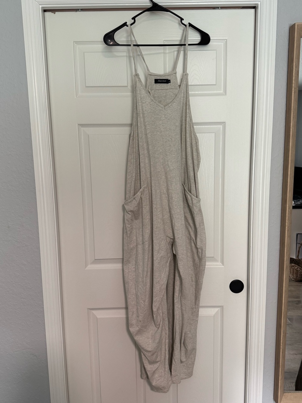 Source Unknown Light Gray Tank Jumpsuit with Pockets